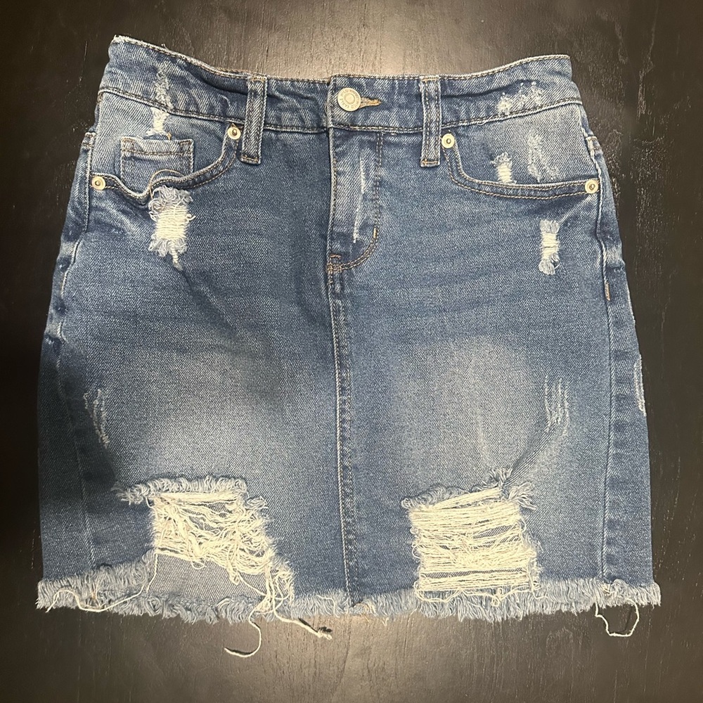 Juniors Girl Distressed Jean Skirt